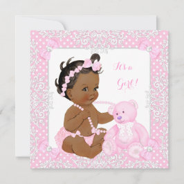 赤かわいらしちゃんシャワー女の子レースピンクベアエスニック 招待状