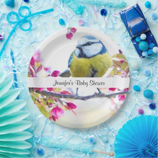 赤かわいらしちゃん枝付きシャワーに青と黄色の鳥 ペーパープレート (パーティー)