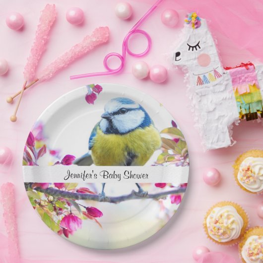 赤かわいらしちゃん枝付きシャワーに青と黄色の鳥 ペーパープレート (パーティー)
