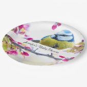 赤かわいらしちゃん枝付きシャワーに青と黄色の鳥 ペーパープレート (アングル)