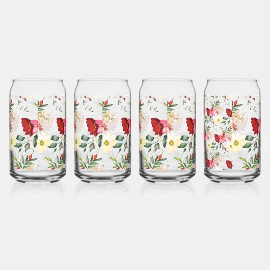 赤かわいらしとクリームの花模様 ガラス缶 (右)