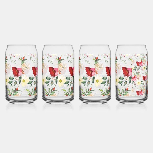 赤かわいらしとクリームの花模様 ガラス缶 (左)