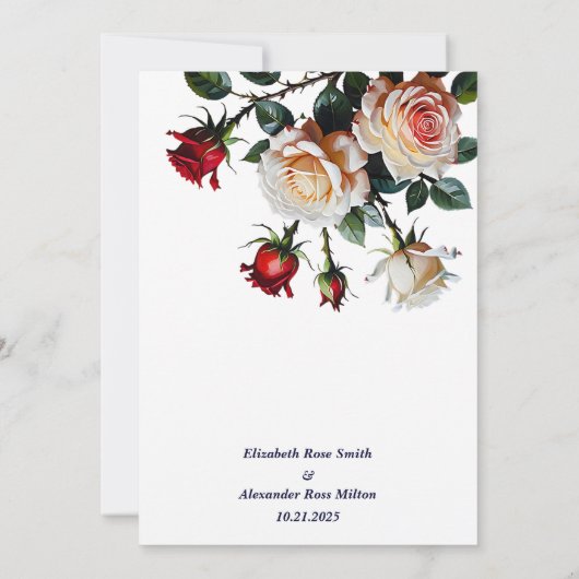 赤かわいらしとピンクの白のバラのフローラ結婚の 招待状 (裏面)