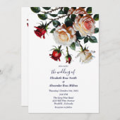 赤かわいらしとピンクの白のバラのフローラ結婚の 招待状 (正面/裏面)