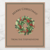 赤かわいらしと緑のクリスマスリース名前をカスタムする ワインラベル (シングルラベル)