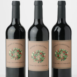 赤かわいらしと緑のクリスマスリース名前をカスタムする ワインラベル