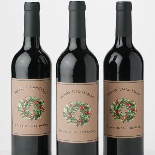 赤かわいらしと緑のクリスマスリース名前をカスタムする ワインラベル