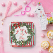 赤かわいらしと緑のリース紙プレート ペーパープレート (パーティー)