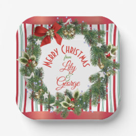 赤かわいらしと緑のリース紙プレート ペーパープレート