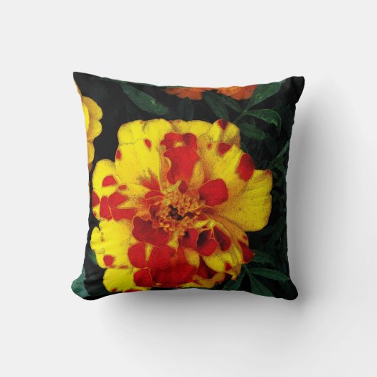 赤かわいらしと黄色のマリゴールドの花 クッション (正面)