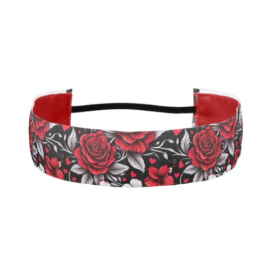 赤かわいらしと黒と白のバラ、ハート アスレチックヘッドバンド (正面)