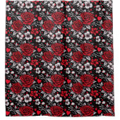 赤かわいらしと黒と白のバラ、ハート シャワーカーテン (正面)