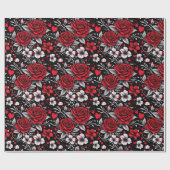 赤かわいらしと黒と白のバラ、ハート ラッピングペーパー (フラット)