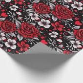 赤かわいらしと黒と白のバラ、ハート ラッピングペーパー (角)