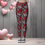 赤かわいらしと黒と白のバラ、ハート レギンス<br><div class="desc">赤かわいらし色、黒と白の花、バラ、部族のゴシック様式の入れ墨のスタイルレギンスで行われたハート。</div>