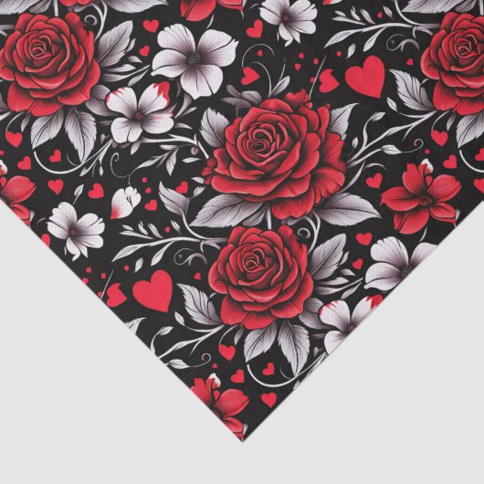 赤かわいらしと黒と白のバラ、ハート 薄葉紙 (詳細)