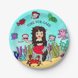 赤かわいらしと黒の人魚誕生日 ペーパープレート