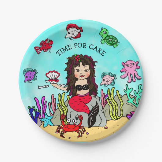 赤かわいらしと黒の人魚誕生日 ペーパープレート (正面)