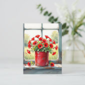 赤かわいらしケシのヴィンテージポット ポストカード (スタンド正面)