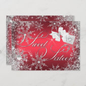 赤かわいらしスノーフレークスウィート16招待状 招待状 (正面/裏面)