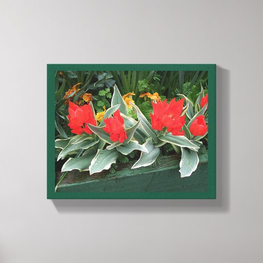 赤かわいらしチューリップカラフル明るいスタイリッシュフローラ キャンバスプリント (正面)