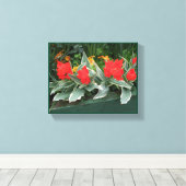 赤かわいらしチューリップカラフル明るいスタイリッシュフローラ キャンバスプリント (インサイチュ (ウッドフロア))