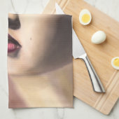 赤かわいらしバラのキッチンタオルを持つ女性 キッチンタオル (四つ折り)