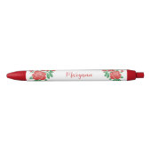 赤かわいらしバラパーソナライズされたインクペン 黒ボールペン (正面)