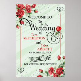 赤かわいらしバラフローラ結婚ズ・ウェルカム ポスター