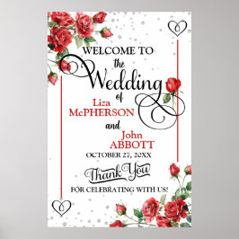 赤かわいらしバラフローラ結婚ズ・ウェルカム ポスター