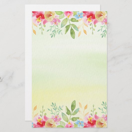 赤かわいらしピンクと青の水色の花 便箋 (正面/裏面)