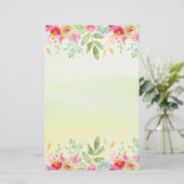 赤かわいらしピンクと青の水色の花 便箋 (スタンド正面)