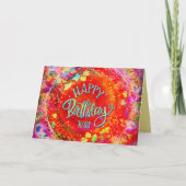 赤かわいらしフローラハッピーバースデー カード (正面)