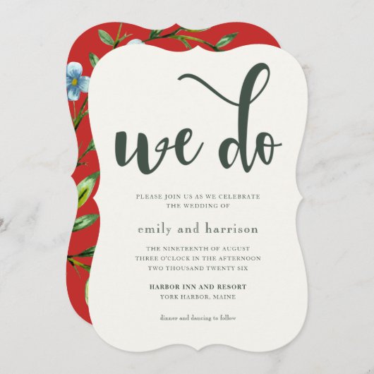 赤かわいらしフローラ素朴結婚式招待状 招待状 (正面/裏面)
