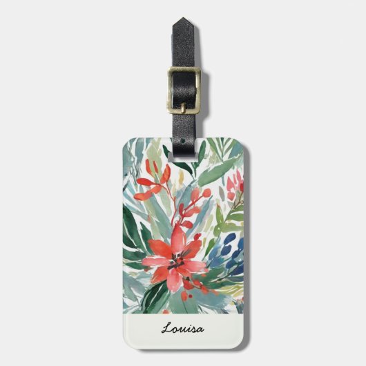 赤かわいらしポインセエレガントティア水色の花 ラゲッジタグ (正面縦)
