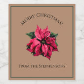 赤かわいらしポインセチアのクリスマスフラワー名前をカスタムする ワインラベル (シングルラベル)