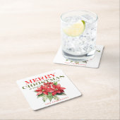 赤かわいらしポインセチア花メリークリスマスパーティー スクエアペーパーコースター (インサイチュ)