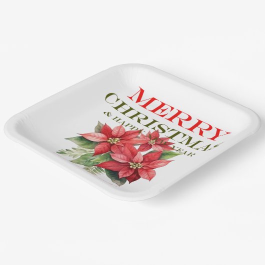 赤かわいらしポインセチア花メリークリスマスパーティー ペーパープレート (傾斜あり)
