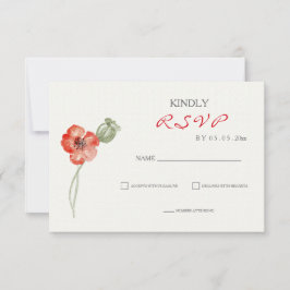 赤かわいらしポピーフローラ結婚式RSVPカード 出欠カード