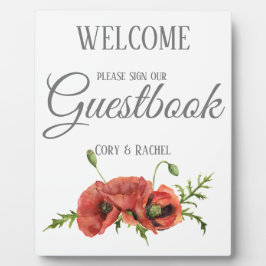 赤かわいらしポピー結婚ズのゲストブック フォトプラーク