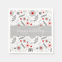 赤かわいらしモダンと灰色の花の誕生日