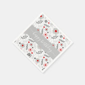 赤かわいらしモダンと灰色の花の誕生日 スタンダードカクテルナプキン (角)