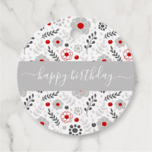 赤かわいらしモダンと灰色の花の誕生日