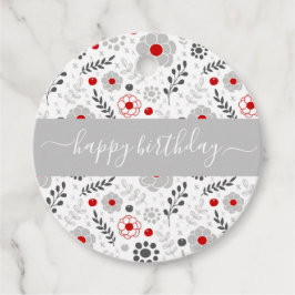 赤かわいらしモダンと灰色の花の誕生日 フェイバータグ