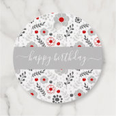 赤かわいらしモダンと灰色の花の誕生日 フェイバータグ (正面)