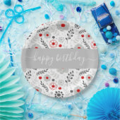 赤かわいらしモダンと灰色の花の誕生日 ペーパープレート (パーティー)