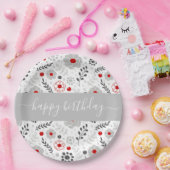 赤かわいらしモダンと灰色の花の誕生日 ペーパープレート (パーティー)