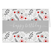 赤かわいらしモダンと灰色の花誕生日カード (正面横)