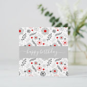 赤かわいらしモダンと灰色の花誕生日フラット カード (スタンド正面)