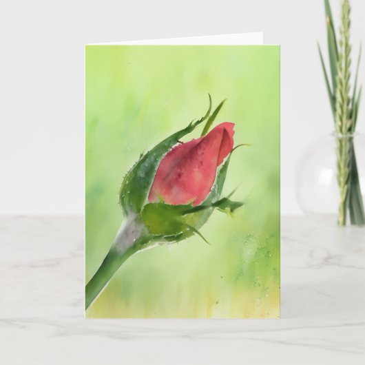 赤かわいらしローズバドフローラアートノートカード カード (正面)